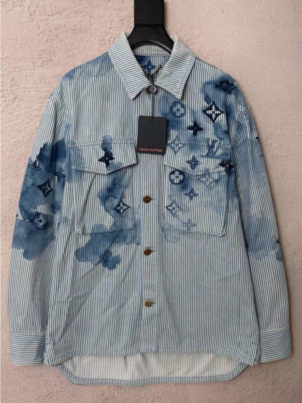 Louis Vuitton Light Blue Striped Monogram Print Shirt Jacket